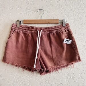 Aerie | terracotta denim pull on shorts frayed hem | S